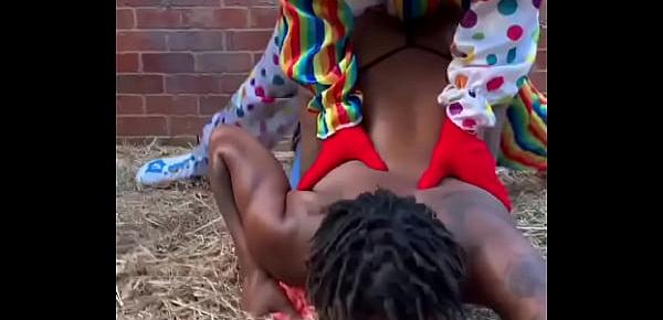  Gibby The Clown fucks ebony in a barn